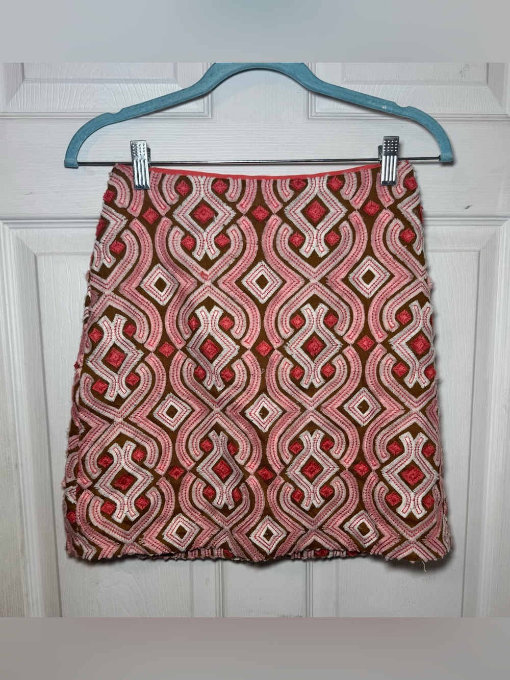 By Anthropologie Slim Mini Skirt Linen Apricot Tan Embroidered Women’s Size 2 - Picture 14 of 14